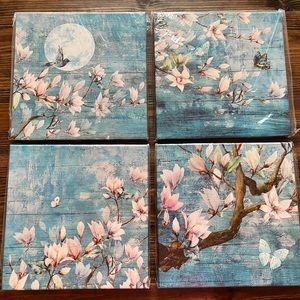 NWT Floral on canvas - Approx 12” x 12” each- 4 piece set